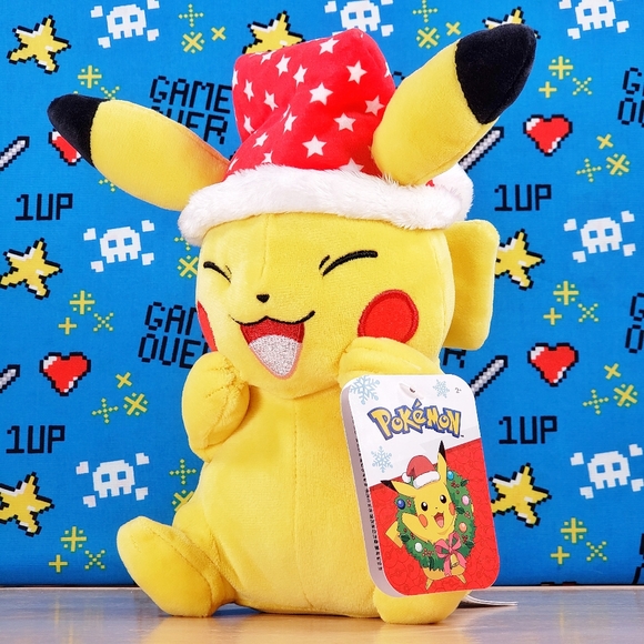 Jazwares Pokemon Pikachu with Santa Hat 7" 2021 UltraSoft Holiday Genuine Plush - Picture 6 of 11